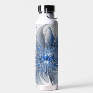Abstract Blue Grey Watercolor Fractal Art Flower Water Bottle