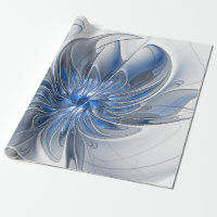 Abstract Blue Grey Watercolor Fractal Art Flower