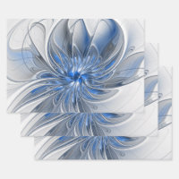 Abstract Blue Grey Watercolor Fractal Art Flower