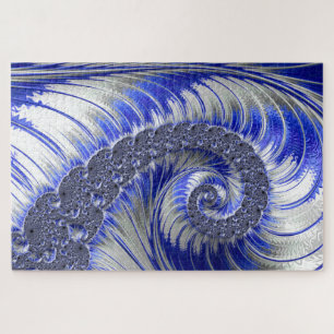 Abstract Blue Grey White Spiral Fractal Jigsaw Puzzle