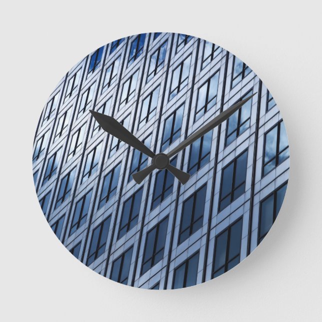 Abstract Blue Grey Windows Round Clock (Front)