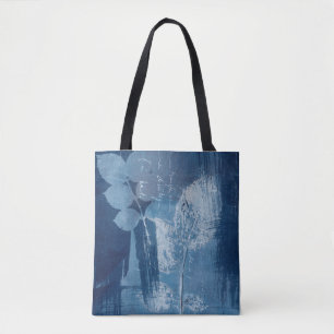 Abstract blue grunge artwork tote bag