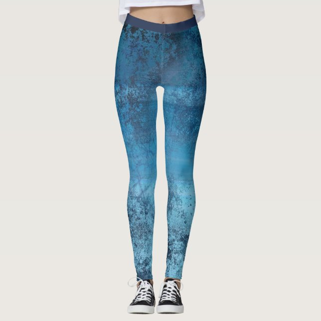 Abstract Blue Grunge Leggings (Front)