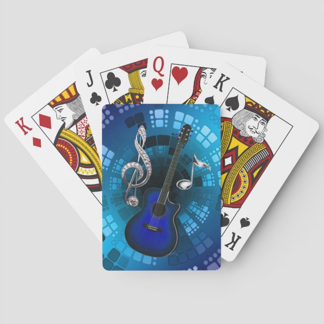 Abstract Blue Guitar Silver Music Notes Playing Cards (Back)