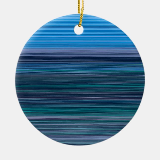 Abstract Blue Horizontal Stripes Ceramic Ornament (Front)