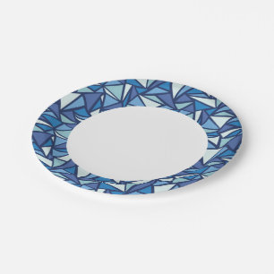 Abstract Blue Ice Crsytal Pattern Paper Plate
