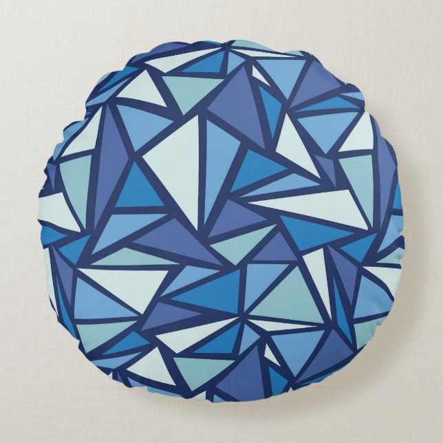 Abstract Blue Ice Crsytal Pattern Round Cushion (Front)