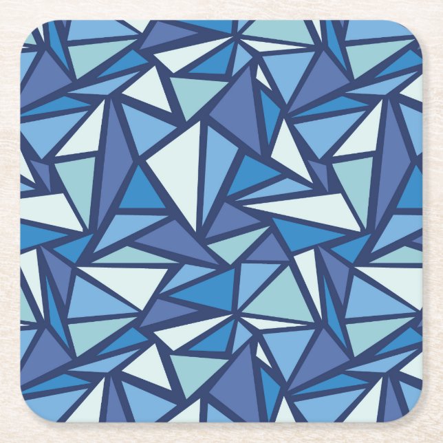 Abstract Blue Ice Crsytal Pattern Square Paper Coaster (Front)