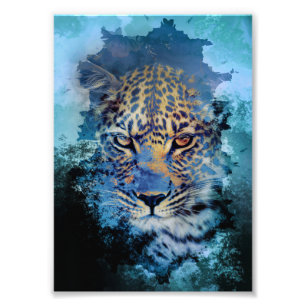 Abstract Blue Ice Leopard Photo Print