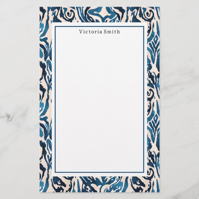 Abstract Blue Ikat Stationery (Front)