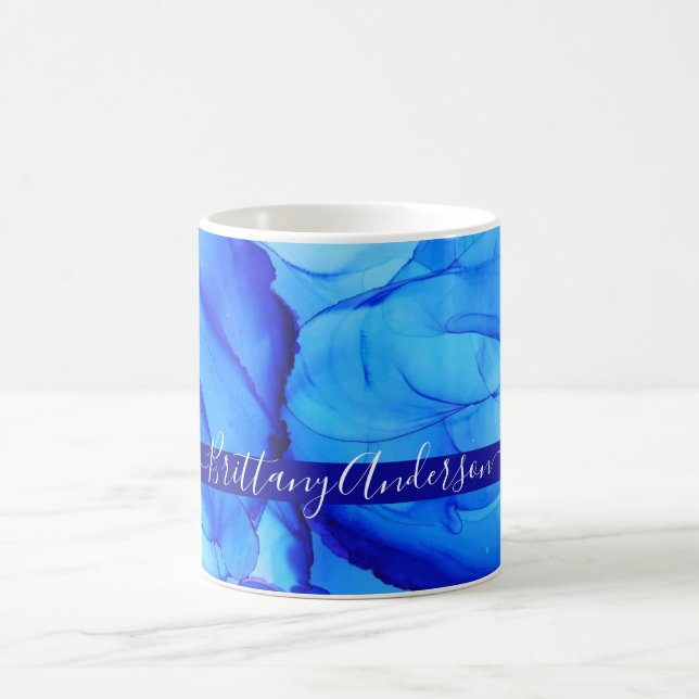 Abstract Blue Indigo Unique Custom Coffee Mug (Center)