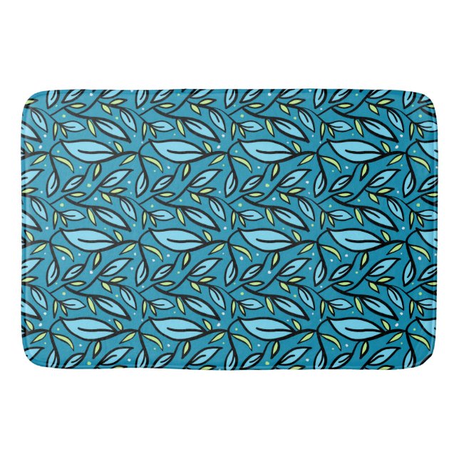 Abstract Blue Leaves Bath Mat (Front)