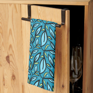 Abstract Blue Leaves Shower Curtain Tea Towel