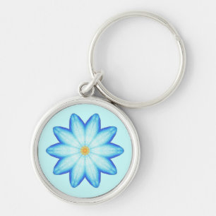 Abstract Blue Lotus Flower Painting Keychains