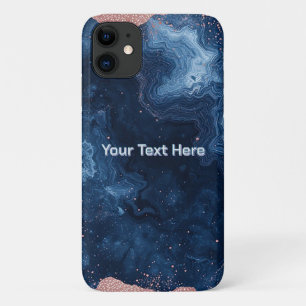 Abstract Blue Marble Art with Gold Glitter Accents iPhone 11 Case