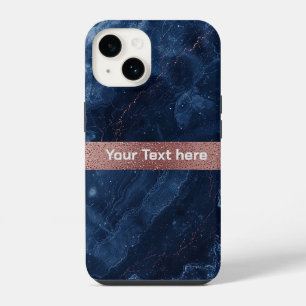 Abstract Blue Marble Art with Gold Glitter Accents iPhone 14 Case