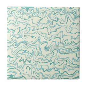 Abstract Blue Marble Retro Wavy Stripe Bold Ceramic Tile
