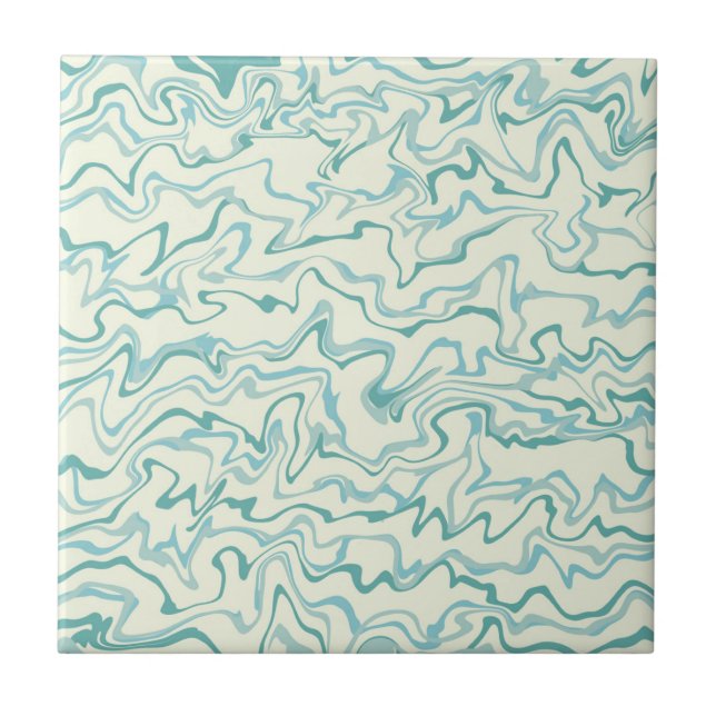 Abstract Blue Marble Retro Wavy Stripe  Bold  Ceramic Tile (Front)