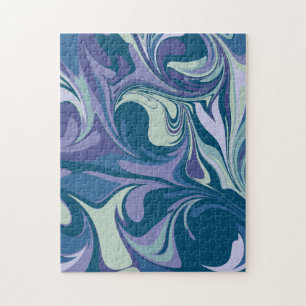 Abstract Blue Marble Swirl Stylish Personalised Jigsaw Puzzle