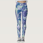 Abstract Blue Marble Swirl Stylish Personalised Leggings<br><div class="desc">A fun abstract marbling swirls graphic design in a colourful palette of soft minty green,  periwinkle,  blue,  and purple.</div>