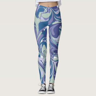 Abstract Blue Marble Swirl Stylish Personalised Leggings