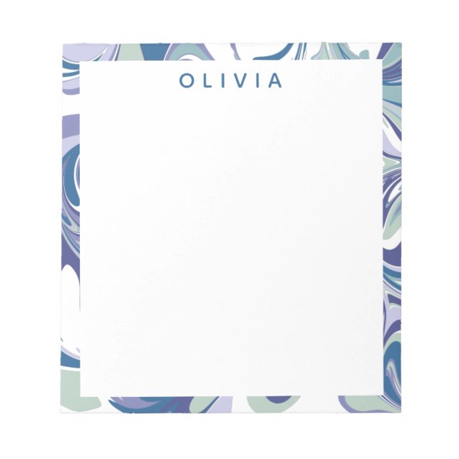 Abstract Blue Marble Swirl Stylish Personalised Notepad (Front)