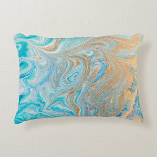 Abstract blue marble texture decorative cushion