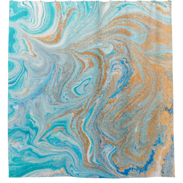 Abstract blue marble texture shower curtain (Front)