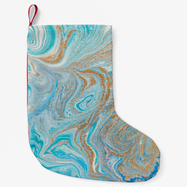 Abstract blue marble texture small christmas stocking (Front)