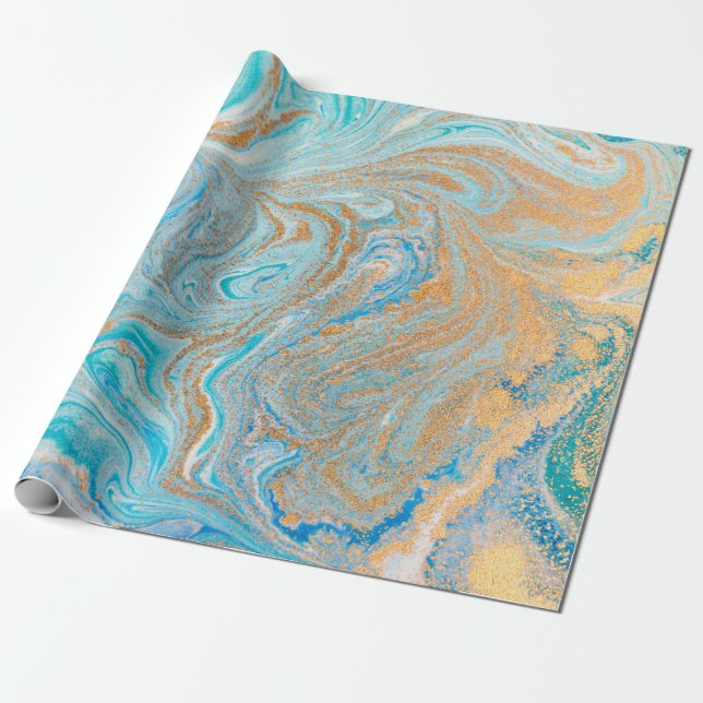 Abstract blue marble texture wrapping paper (Unrolled)