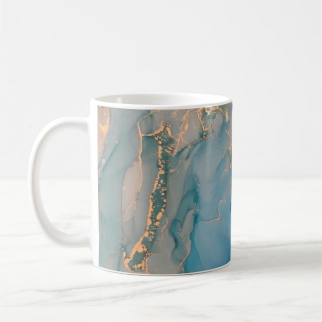 Abstract blue marble with glitter gold coffee mug (Left)