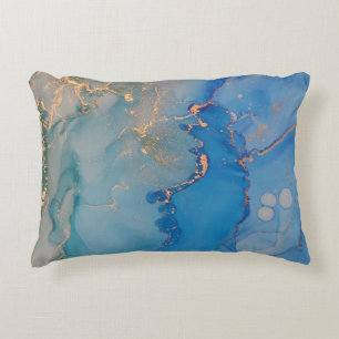 Abstract blue marble with glitter gold decorative cushion