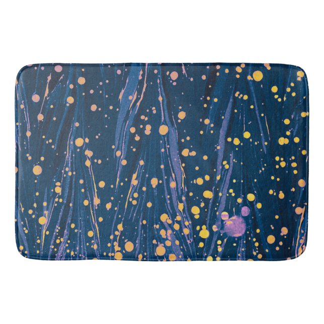 ABSTRACT BLUE MARBLED PAPER WITH GOLD SPLASHES BATH MAT (Front)