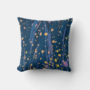 ABSTRACT BLUE MARBLED PAPER WITH GOLD SPLASHES CUSHION