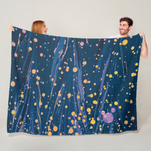 ABSTRACT BLUE MARBLED PAPER WITH GOLD SPLASHES FLEECE BLANKET