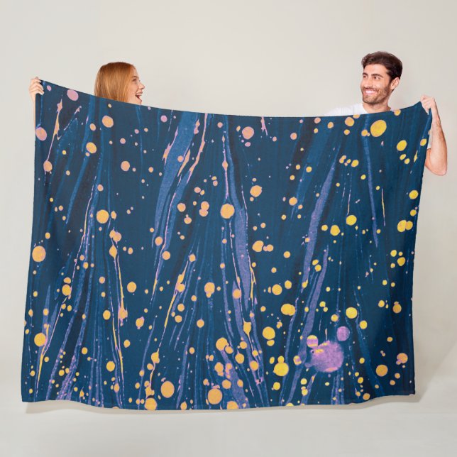 ABSTRACT BLUE MARBLED PAPER WITH GOLD SPLASHES FLEECE BLANKET (In Situ)