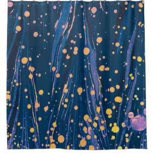 ABSTRACT BLUE MARBLED PAPER WITH GOLD SPLASHES SHOWER CURTAIN