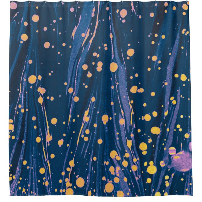 ABSTRACT BLUE MARBLED PAPER WITH GOLD SPLASHES SHOWER CURTAIN (Front)