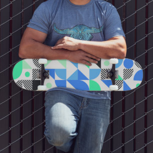 Abstract  Blue Mint Geometric Pattern Skateboard