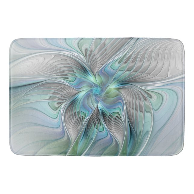Abstract Blue Mint Green Butterfly Fantasy Fractal Bath Mat (Front)