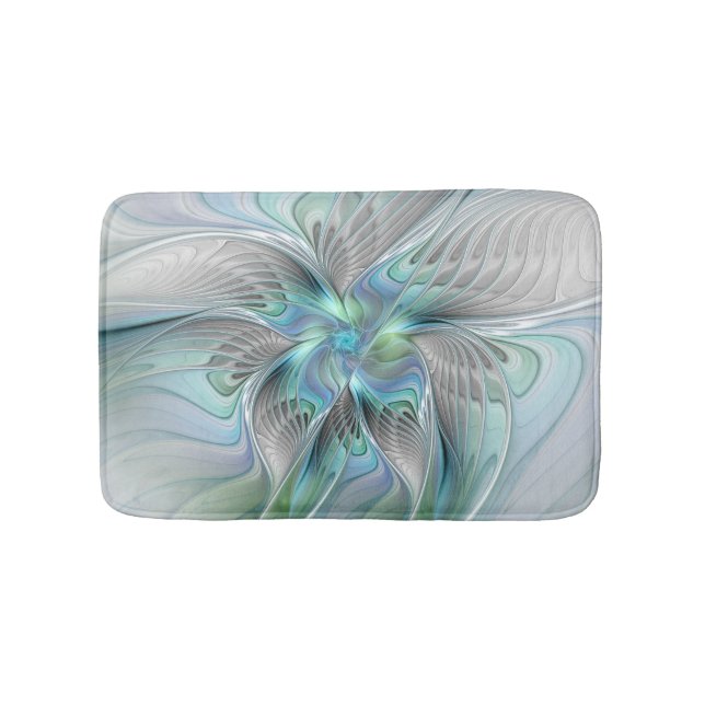 Abstract Blue Mint Green Butterfly Fantasy Fractal Bath Mat (Front)