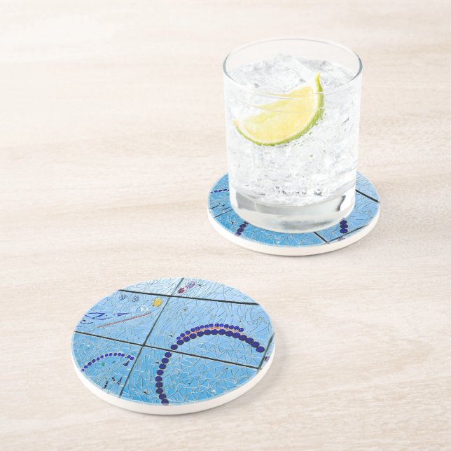 Abstract Blue Mirror Mosaic Coaster (Side)