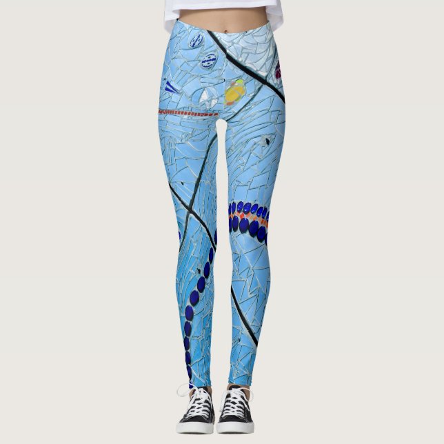 Abstract Blue Mirror Mosaic Leggings (Front)