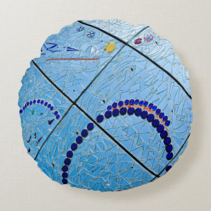 Abstract Blue Mirror Mosaic Round Cushion