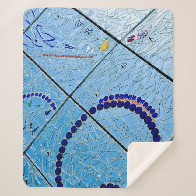 Abstract Blue Mirror Mosaic Sherpa Blanket (Front)