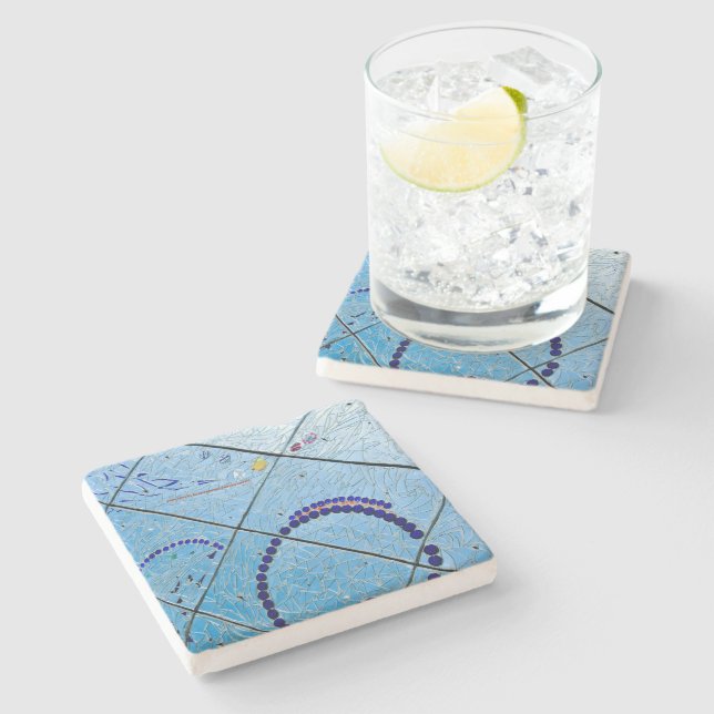 Abstract Blue Mirror Mosaic Stone Coaster (Side)