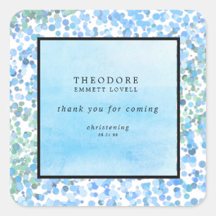 Abstract Blue Modern Christening Thank You Square Sticker