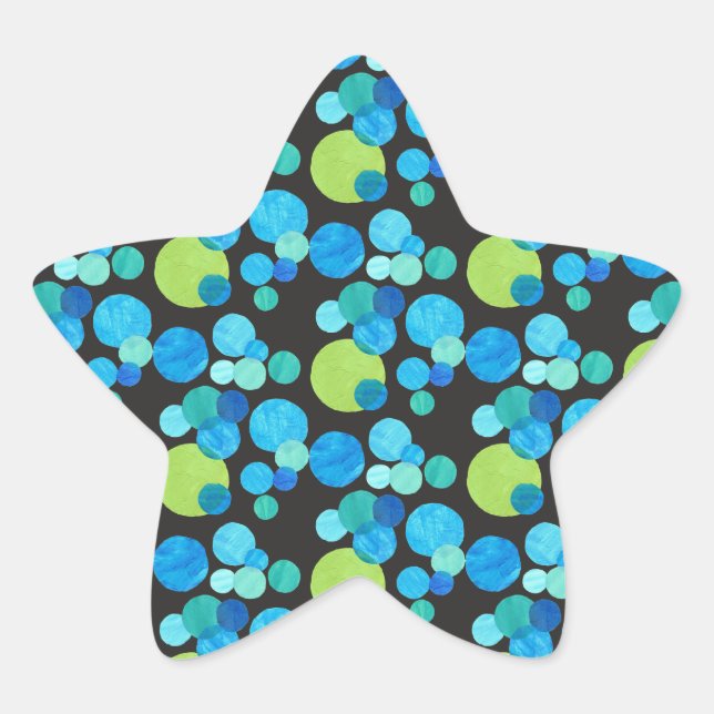 Abstract Blue Moons Pattern on Black Star Sticker (Front)