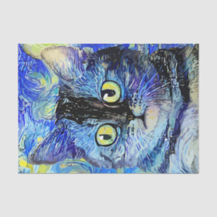 Abstract Blue Mosaic Cat Decoupage Tissue Paper