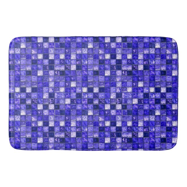 Abstract Blue Mosaic Design With Glowing Textures Bath Mat (Front)